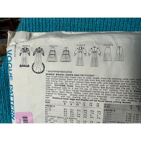 Vogue sewing pattern 1091 formal wedding dress leg of mutton puff sleeves sz 13 - Picture 4 of 8